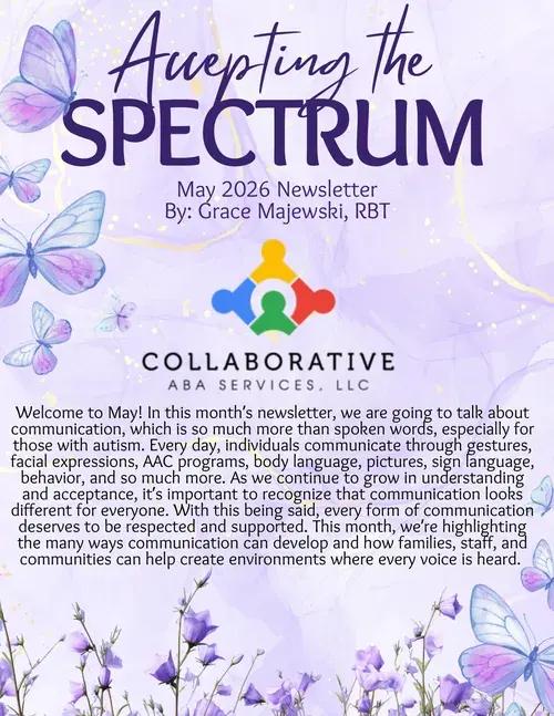 Cover of the May 2026 Collaborative ABA Services newsletter, “Accepting the Spectrum”